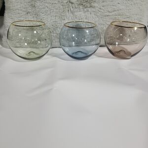 Anthropologie 24k Gold Stemless Wine Glasses, Set Of 4, BLUE